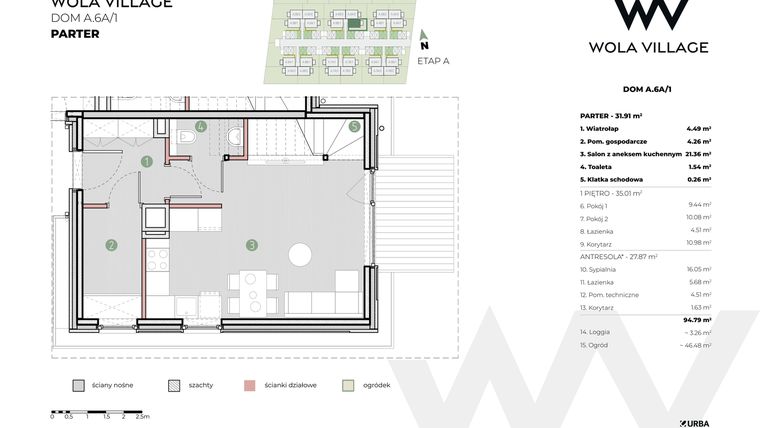 Rzut - Dom na sprzedaż 4 pokoje o powierzchni 94,79 m² - numer A.6A/1 w Wola Village