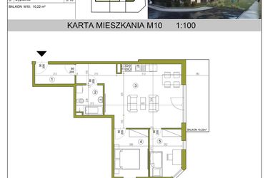 Rzut - Mieszkanie na sprzedaż 3 pokoje o powierzchni 61,84 m² - numer M10 w Kameralna Golikówka