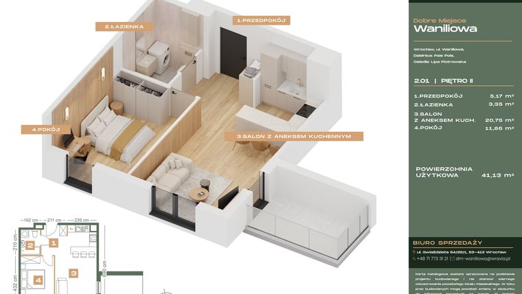 Rzut - Mieszkanie na sprzedaż 2 pokoje o powierzchni 41,13 m² - numer L.2-1 w Dobre Miejsce Waniliowa