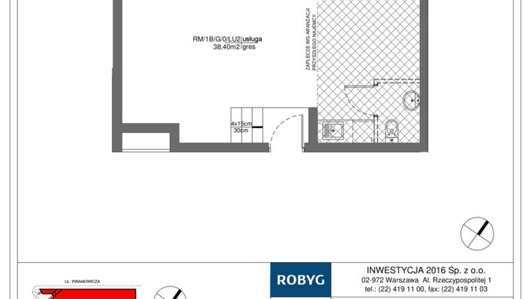Rzut - Lokal użytkowy na sprzedaż 1 pokój o powierzchni 38,4 m² - numer RM/1B/G/0/LU2 w Rytm Mokotowa - etap 1B