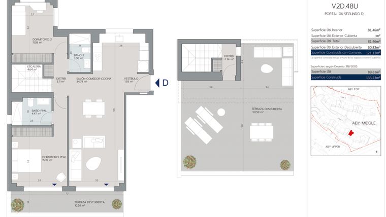 Rzut - Mieszkanie na sprzedaż 2 pokoje o powierzchni 121 m² - numer 6.2.D w Aby Middle