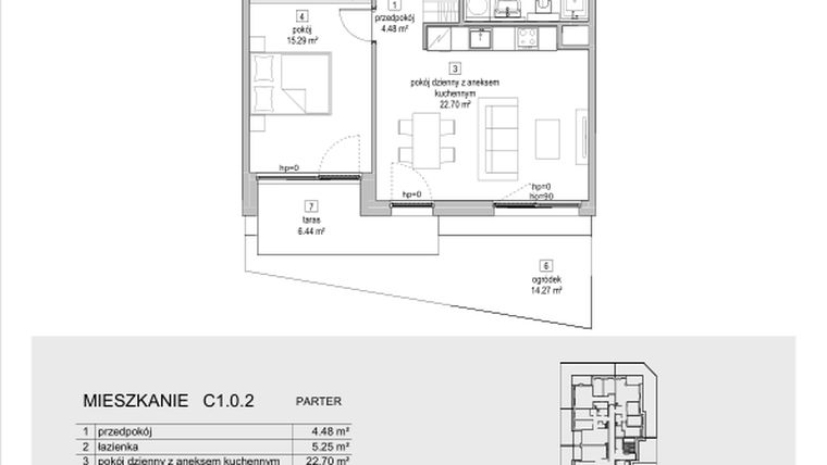 Rzut - Mieszkanie na sprzedaż 2 pokoje o powierzchni 47,72 m² - numer C1.0.2 w ATAL Symbioza IB