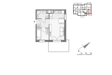 Rzut - Mieszkanie na sprzedaż 2 pokoje o powierzchni 32,69 m² - numer 1.2-9 w Stawowa