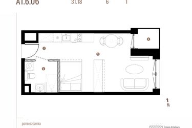 Rzut - Mieszkanie na sprzedaż 1 pokój o powierzchni 31,18 m² - numer A1.6.06 w Belg Apartamenty etap II