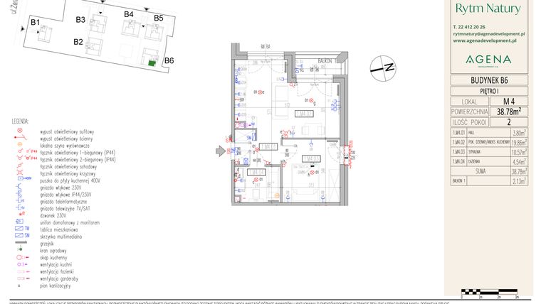 Rzut - Mieszkanie na sprzedaż 2 pokoje o powierzchni 38,78 m² - numer B6M4 w Rytm Natury