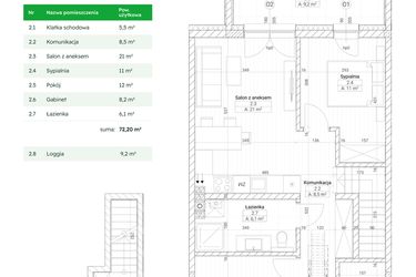 Rzut - Mieszkanie na sprzedaż 4 pokoje o powierzchni 72,2 m² - numer A3M6 w Nefrytowa Park