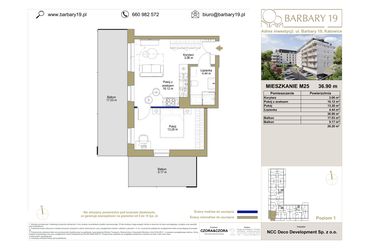 Rzut - Mieszkanie na sprzedaż 2 pokoje o powierzchni 36,9 m² - numer M25 w Barbary 19