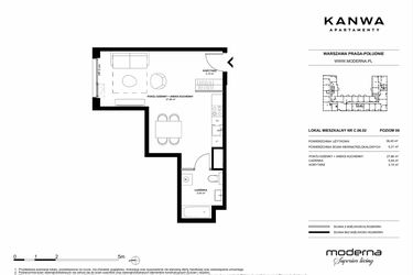 Rzut - Mieszkanie na sprzedaż 1 pokój o powierzchni 36,45 m² - numer C.06.02 w KANWA