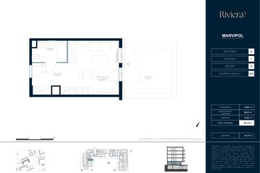 Rzut - Mieszkanie na sprzedaż 1 pokój o powierzchni 29,42 m² - numer A.M001 w Riviera⁵