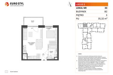 Rzut - Mieszkanie na sprzedaż 1 pokój o powierzchni 35,32 m² - numer 33 w Locus 2 bud. B2
