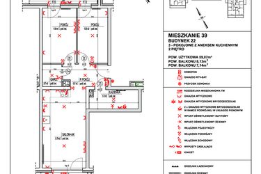 Rzut - Mieszkanie na sprzedaż 3 pokoje o powierzchni 59,07 m² - numer 39 w Osiedle 4 Pory Roku - Etap VIII