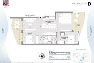 Rzut - Mieszkanie na sprzedaż 3 pokoje o powierzchni 122,75 m² - numer P3-BL3-D w Miami Towers