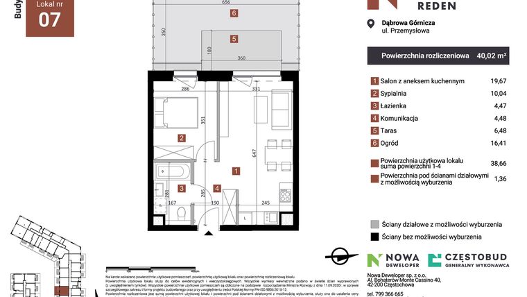 Rzut - Mieszkanie na sprzedaż 2 pokoje o powierzchni 40,02 m² - numer A7 w Nowy Reden