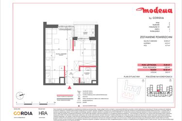 Rzut - Mieszkanie na sprzedaż 1 pokój o powierzchni 41,29 m² - numer A.087 w Modena II