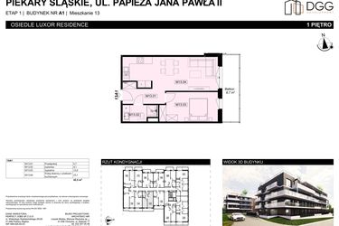 Rzut - Mieszkanie na sprzedaż 2 pokoje o powierzchni 45,5 m² - numer A1.13 w Luxor Residence