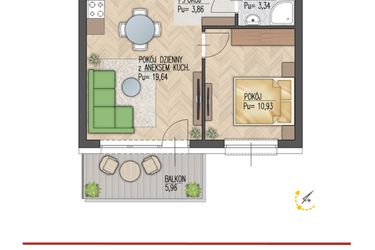 Rzut - Mieszkanie na sprzedaż 2 pokoje o powierzchni 37,77 m² - numer 22 w Enklawa Starosielce