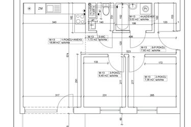 Rzut - Mieszkanie na sprzedaż 3 pokoje o powierzchni 45,39 m² - numer 13 w Bydgoska 19