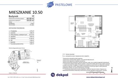 Rzut - Mieszkanie na sprzedaż 3 pokoje o powierzchni 59,05 m² - numer 10.50 w Osiedle Pastelowe etap IV