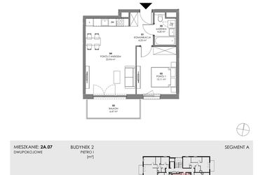 Rzut - Mieszkanie na sprzedaż 2 pokoje o powierzchni 44,48 m² - numer 2A.07 w Akacjowa Wita