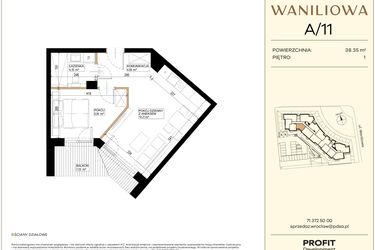 Rzut - Mieszkanie na sprzedaż 2 pokoje o powierzchni 38,35 m² - numer WA2/A/11 w Waniliowa