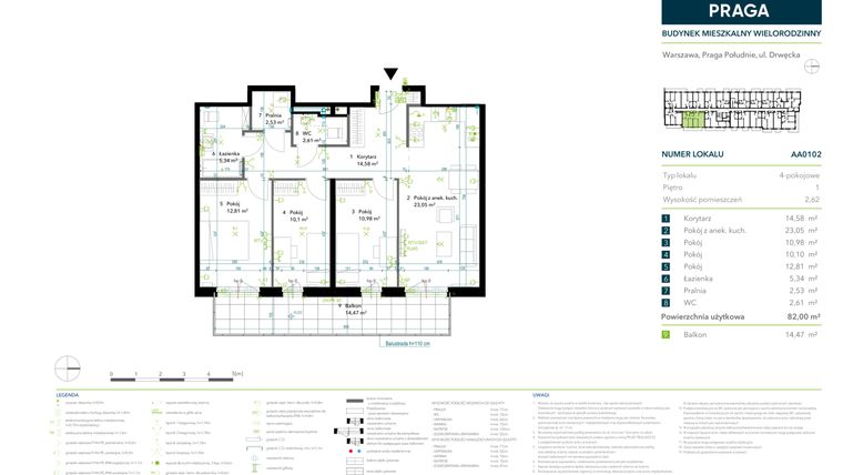 Rzut - Mieszkanie na sprzedaż 4 pokoje o powierzchni 82 m² - numer AA0102 w Neo Praga
