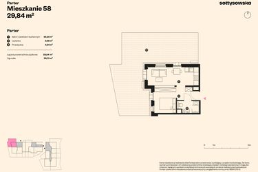 Rzut - Mieszkanie na sprzedaż 1 pokój o powierzchni 29,84 m² - numer 58 w Sołtysowska