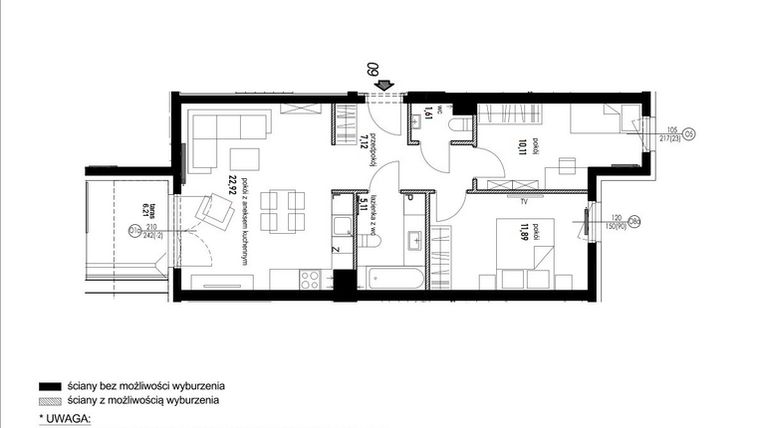 Rzut - Mieszkanie na sprzedaż 3 pokoje o powierzchni 60,54 m² - numer B7.09 w Andromeda
