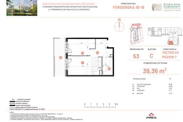 Rzut - Mieszkanie na sprzedaż 2 pokoje o powierzchni 39,36 m² - numer 18.53 w Osiedle Nowe Horyzonty etap II
