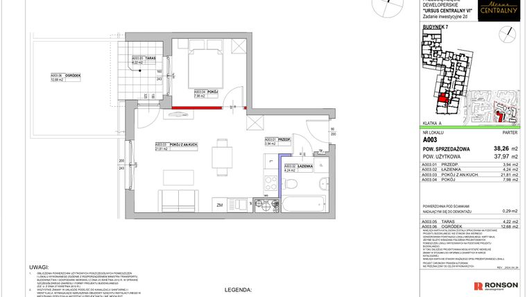 Rzut - Mieszkanie na sprzedaż 2 pokoje o powierzchni 38,26 m² - numer 7.A003 w Ursus Centralny etap VI