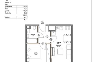 Rzut - Mieszkanie na sprzedaż 2 pokoje o powierzchni 33,78 m² - numer 127 w Rezydencja Liwska 3
