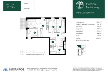 Rzut - Mieszkanie na sprzedaż 4 pokoje o powierzchni 65,05 m² - numer 4.A.0.06 w Murapol Mateczniq