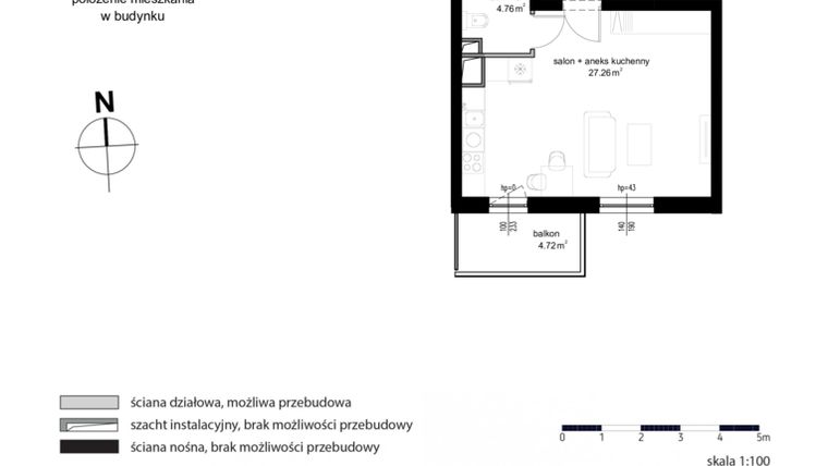 Rzut - Mieszkanie na sprzedaż 1 pokój o powierzchni 32,02 m² - numer M 123 w Kwietny Ogród