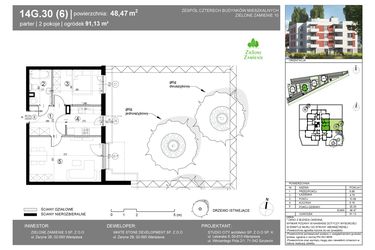 Rzut - Mieszkanie na sprzedaż 2 pokoje o powierzchni 48,47 m² - numer 14G.30 w Zielone Zamienie X
