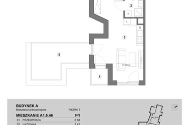 Rzut - Mieszkanie na sprzedaż 1 pokój o powierzchni 29,26 m² - numer A1.5.46 w ATAL Grabiszyn