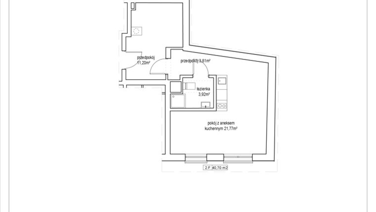 Rzut - Mieszkanie na sprzedaż 1 pokój o powierzchni 40,7 m² - numer 4/6. w Apartamenty Nowy Targ