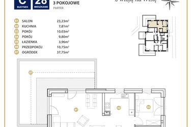 Rzut - Mieszkanie na sprzedaż 3 pokoje o powierzchni 65,58 m² - numer 28 w Biały Port