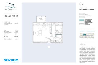 Rzut - Mieszkanie na sprzedaż 2 pokoje o powierzchni 48,81 m² - numer A.19 w Dwa Jeziora