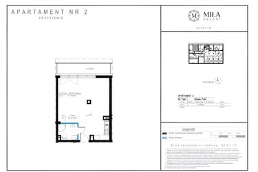 Rzut - Mieszkanie na sprzedaż 1 pokój o powierzchni 40,55 m² - numer 2 w Miła Resort