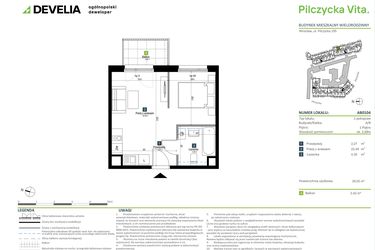 Rzut - Mieszkanie na sprzedaż 1 pokój o powierzchni 29,05 m² - numer AB0104 w Pilczycka Vita