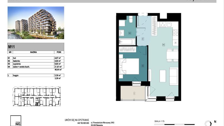 Rzut - Mieszkanie na sprzedaż 2 pokoje o powierzchni 40,4 m² - numer E11 w Panorama Kwiatkowskiego