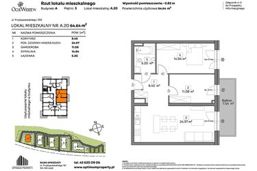 Rzut - Mieszkanie na sprzedaż 2 pokoje o powierzchni 64,64 m² - numer A.20 w Och!Widzew