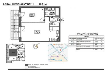 Rzut - Mieszkanie na sprzedaż 2 pokoje o powierzchni 46,91 m² - numer M11 w Jeziorna 1