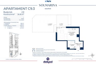 Rzut - Mieszkanie na sprzedaż 1 pokój o powierzchni 26,42 m² - numer C9.3 w Sol Marina etap III