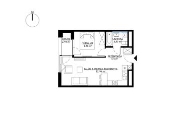 Rzut - Mieszkanie na sprzedaż 2 pokoje o powierzchni 41,19 m² - numer M117 w KrakoVska etap 2