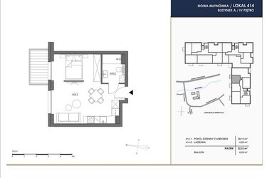 Rzut - Mieszkanie na sprzedaż 1 pokój o powierzchni 32,33 m² - numer A.414 w Nowa Młynówka