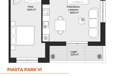 Rzut - Mieszkanie na sprzedaż 2 pokoje o powierzchni 44,28 m² - numer G1-80 w Piasta Park VI
