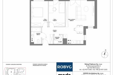 Rzut - Mieszkanie na sprzedaż 3 pokoje o powierzchni 68,2 m² - numer H2_1M03 w Piątkowo Residence etap II