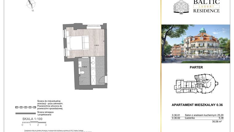 Rzut - Mieszkanie na sprzedaż 1 pokój o powierzchni 30,58 m² - numer 0.36 w Baltic Luxury Residence