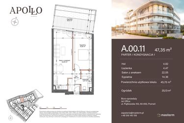 Rzut - Mieszkanie na sprzedaż 2 pokoje o powierzchni 47,35 m² - numer A.0.11 w Apollo Residence