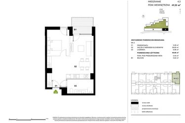 Rzut - Mieszkanie na sprzedaż 1 pokój o powierzchni 49,3 m² - numer A.4.3 w Kozielska Park